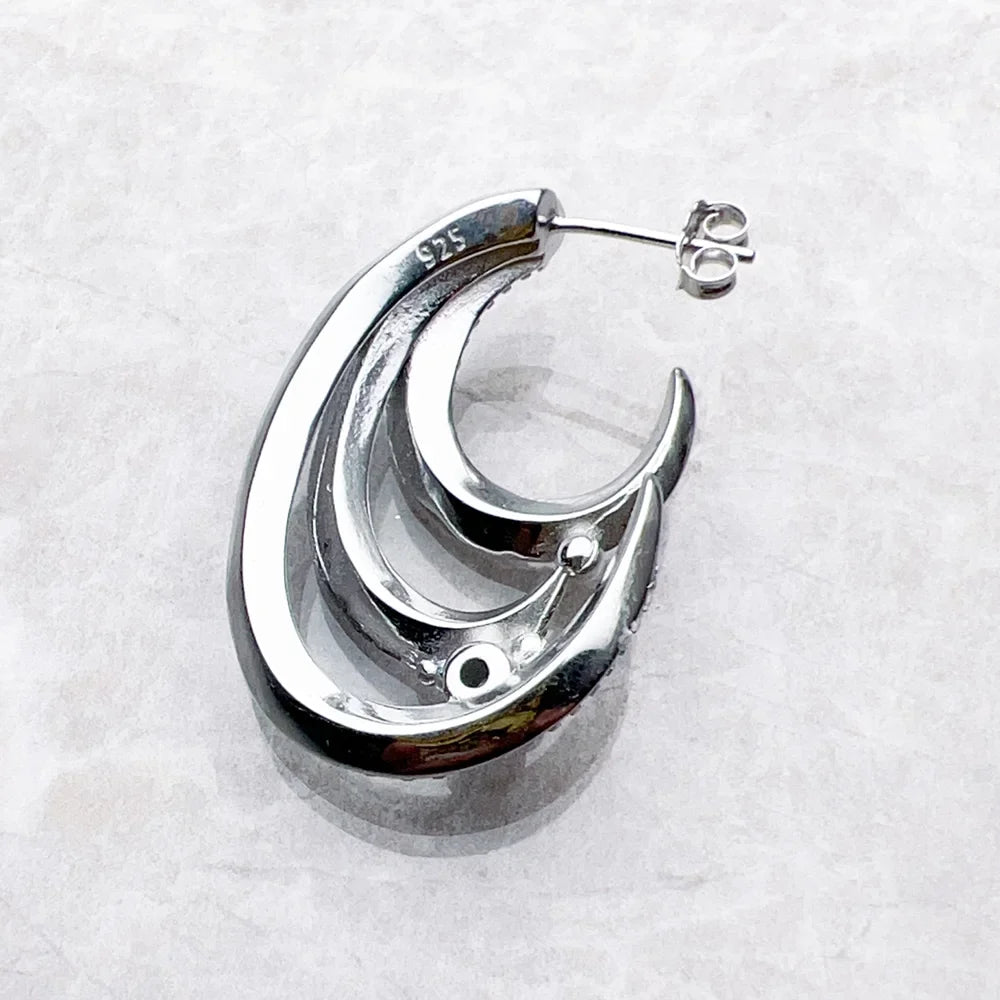Creole Wave Hoop Earrings – Blue Stones 925 Sterling Silver Hoop Earrings Qme