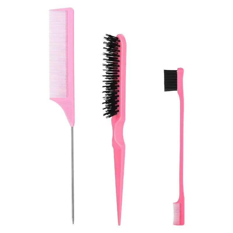 Slick Back Hair Brush & Bristle Teasing Comb for Women Hair Brush Comb Qme Pink A
