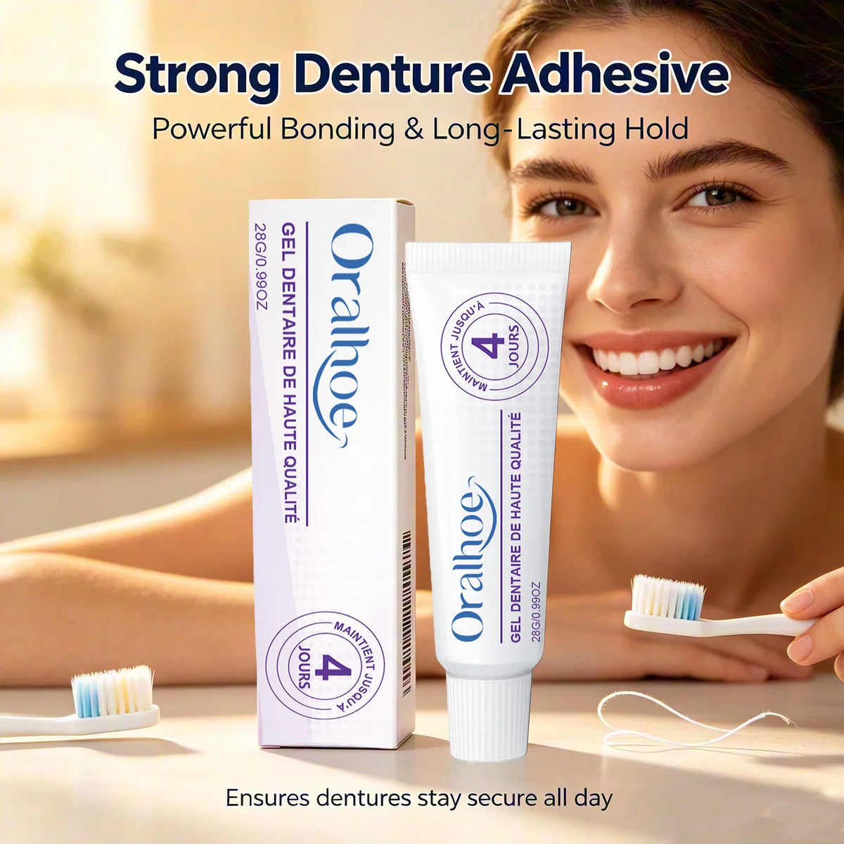 Oralhoe Denture Adhesive Gel – Long-Lasting Fixation for False Teeth Denture Adhesive Gel Qme