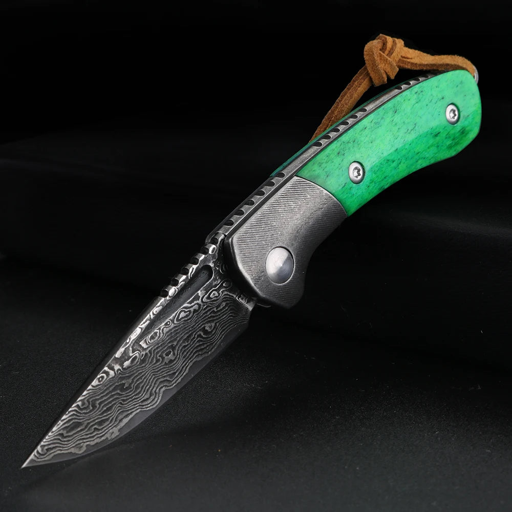 XUAN FENG Mini Damascus Steel Folding Pocket Knife HRC59 Folding Pocket Knife Qst