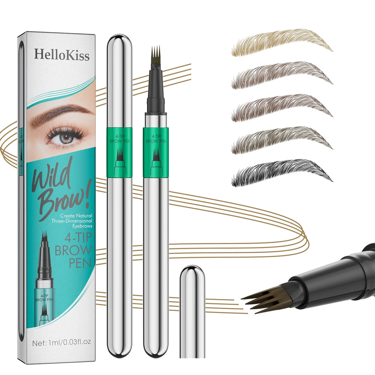 Hellokiss Waterproof Microblading Eyebrow Pen – 4 Split Head Microblading Eyebrow Pen Qme