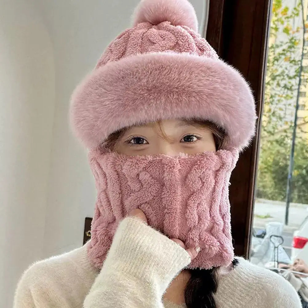 Women's Winter Thickened Scarf Mask with Ear Protection Winter Scarf Mask Qme