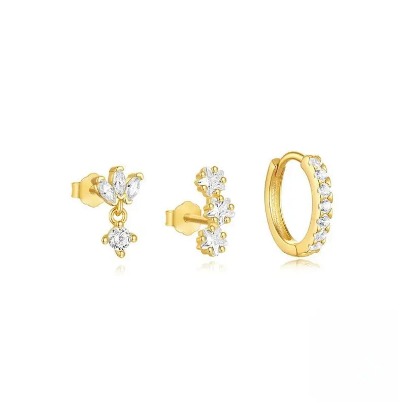 Zircon Flower & Star Ear Studs | 18K Gold Plated | 6 Colors Stud Earrings Qme A2