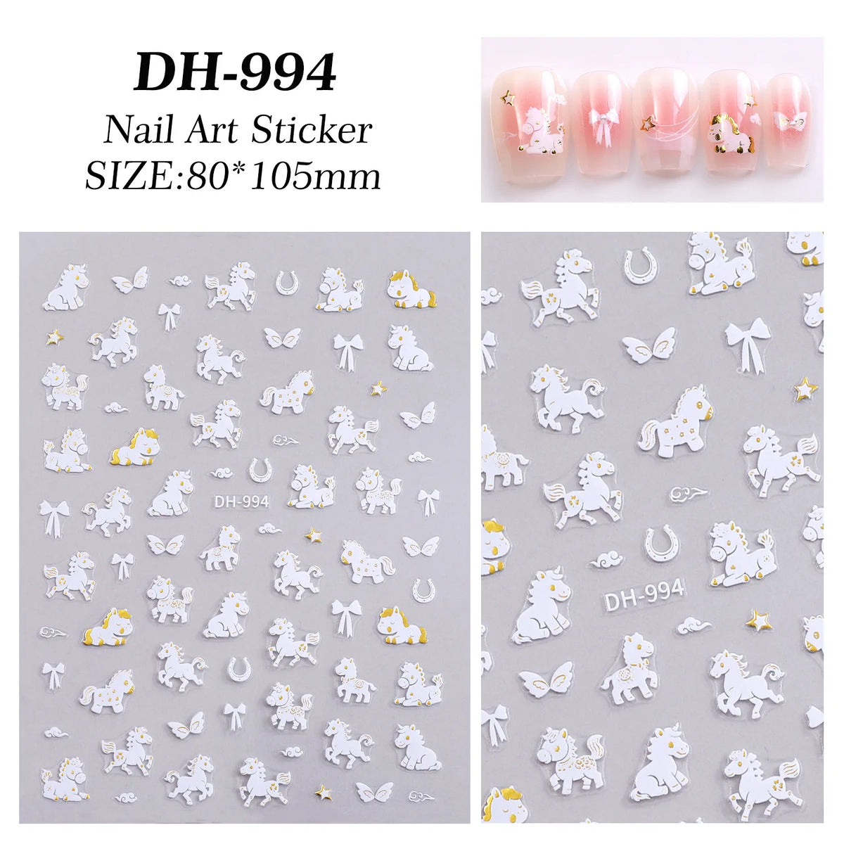 Embossed Pony Nail Stickers – Cute DIY Nail Art Manicure Nail Art Stickers Qst A1