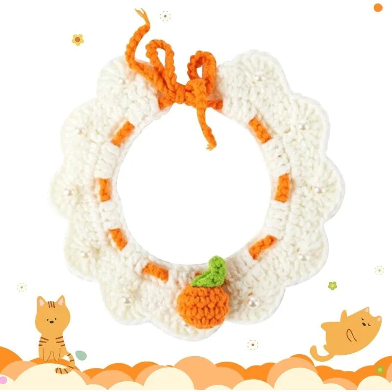 Handmade Woven Bow Cat & Dog Collar – Adjustable Nylon Pet Bow Collar Qme Orange M