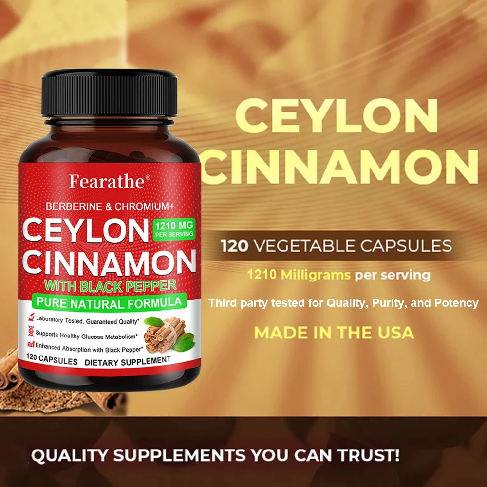 Berberine & Ceylon Cinnamon 1200mg Capsules – 120 Count Herbal Supplement Qst