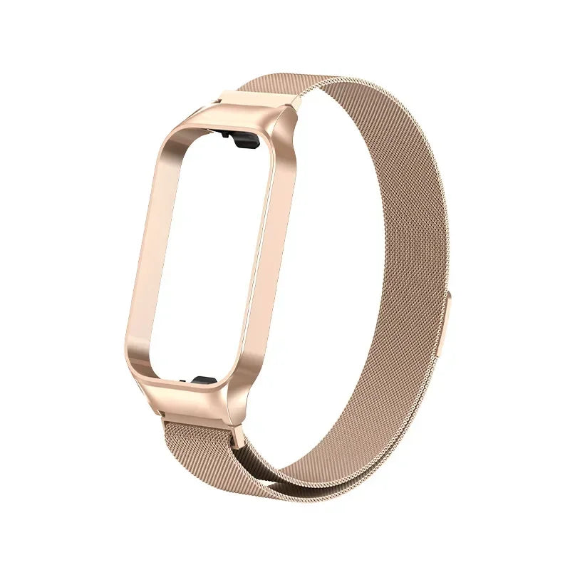 Xiaomi Mi Band 8 Active Stainless Steel Metal Strap | 14 Colors Smart Band Strap Qme Rose Gold 2 for Redmi Band 2