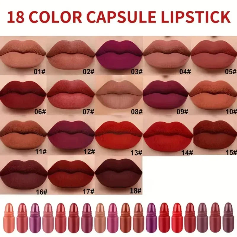 18-Color Mini Matte Lipstick Set – Long-Lasting Lip Gloss Kit Matte Lipstick Set Qme