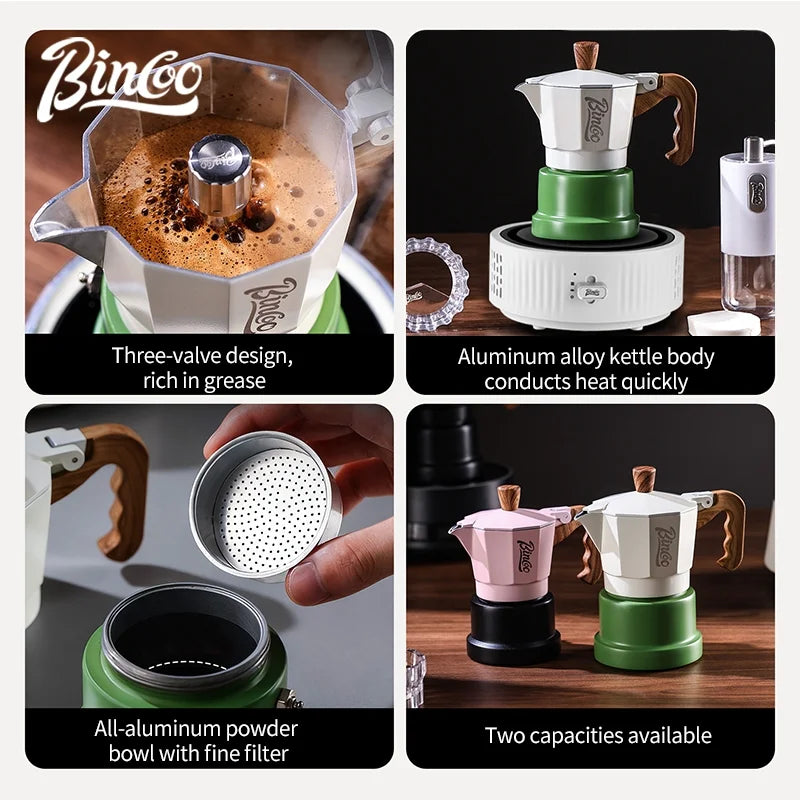 Bincoo 3-Valve Moka Pot Espresso Set with Grinder & Stove Espresso Coffee Set Qst