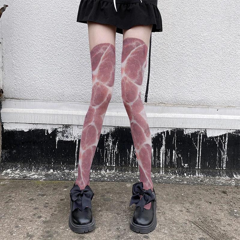 Funny Pork Belly Novelty Thigh-High Stockings | One Size Novelty Thigh-High Stockings Qme