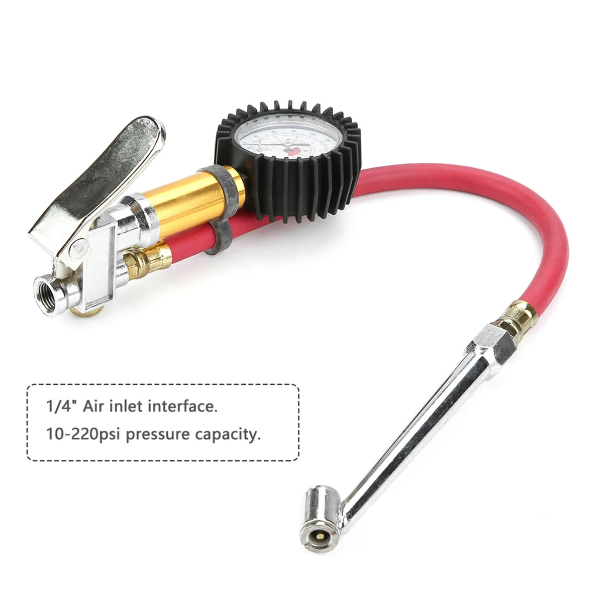 Tire Pressure Inflator Gun with Gauge | 10–220 PSI, 1/4" Fit Tire Inflator Gun Qme