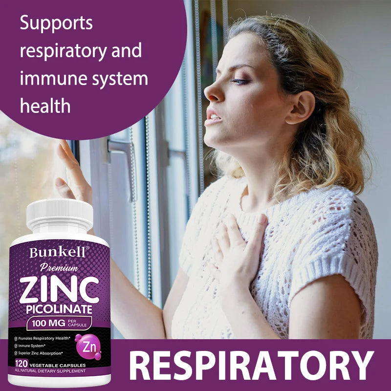 Zinc Picolinate 100mg 120 Capsules – Non-GMO, Vegan | Bunkell Mineral Supplement Qst