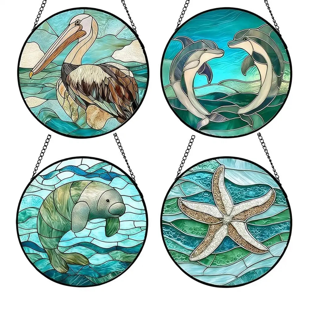 Stained Glass Acrylic Animal Ornaments Set of 4 | Tree & Door Decor Acrylic Ornament Set Qme China Mainland set 2