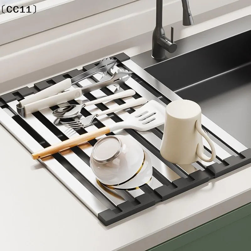 Foldable Stainless Steel Dish Drainer Rack | Kitchen Sink Dish Drainer Rack Qme