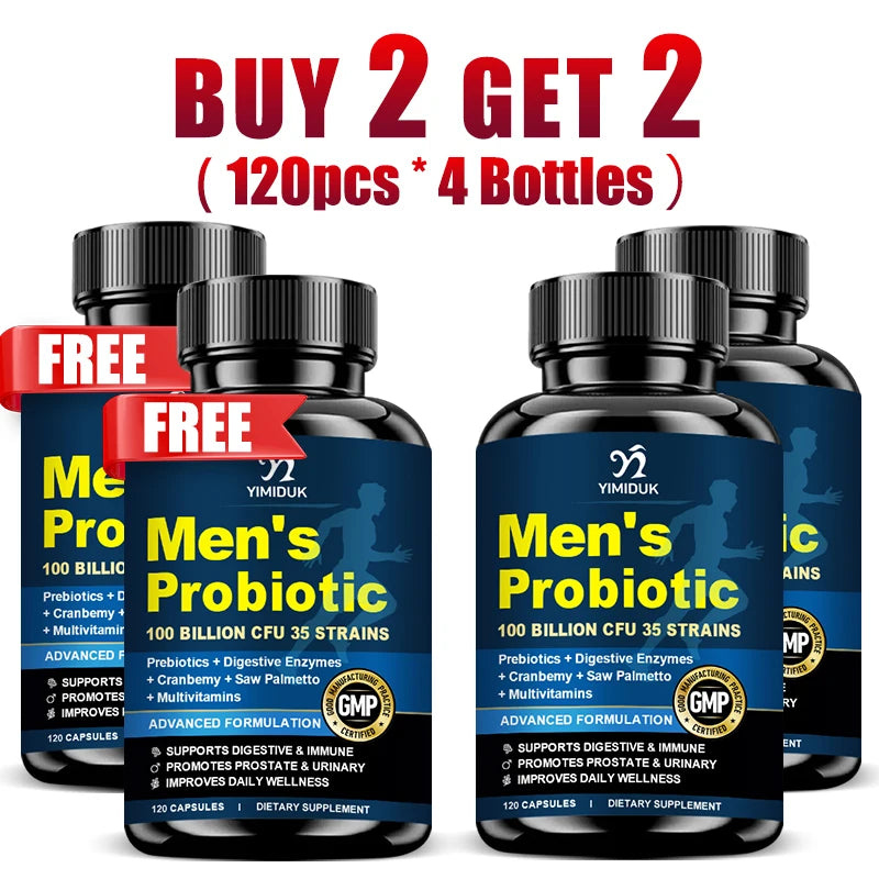 Yimiduk Men's Probiotic 120 Capsules – Gut & Digestive Support Probiotic Supplement Qst 120pcs-4 Bottles