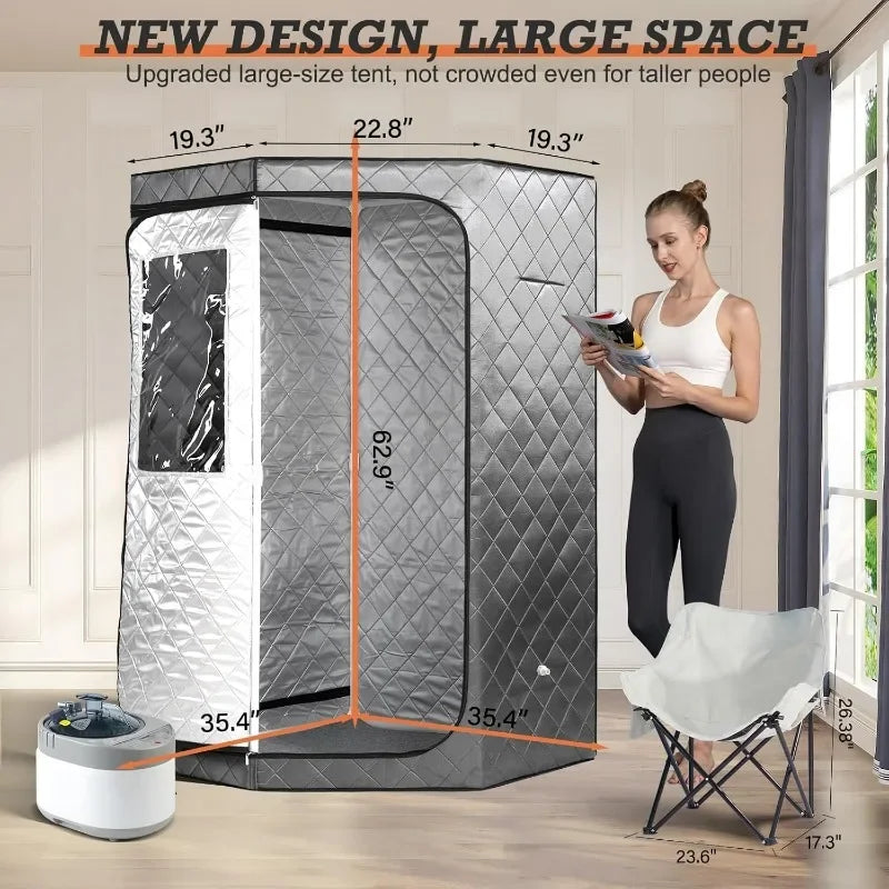 Portable Home Steam Sauna Tent – 1500W 4L Steamer & Folding Chair Steam Sauna Tent Qst