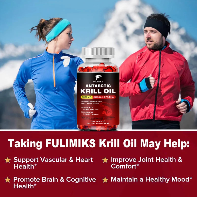FULIMIKS Antarctic Krill Oil 1000mg Omega-3 EPA DHA Softgels Krill Oil Supplement Qst