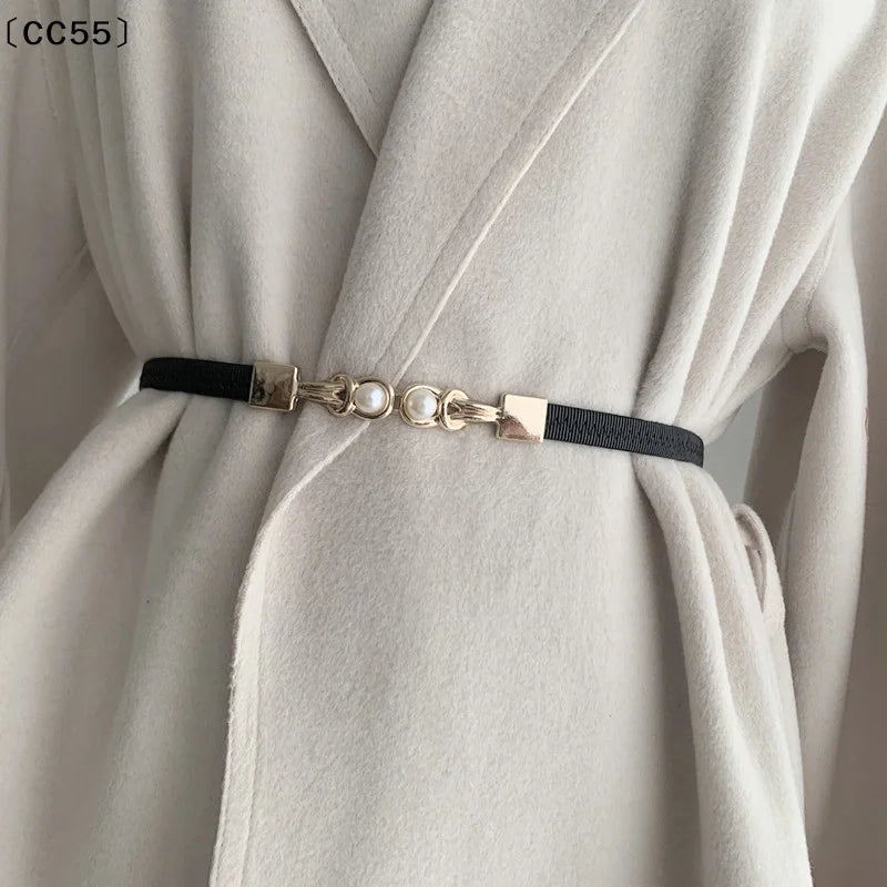 Vintage Knot Metal Pearl Buckle Waistband – Women's Thin Belt Women's Fashion Belt Qst