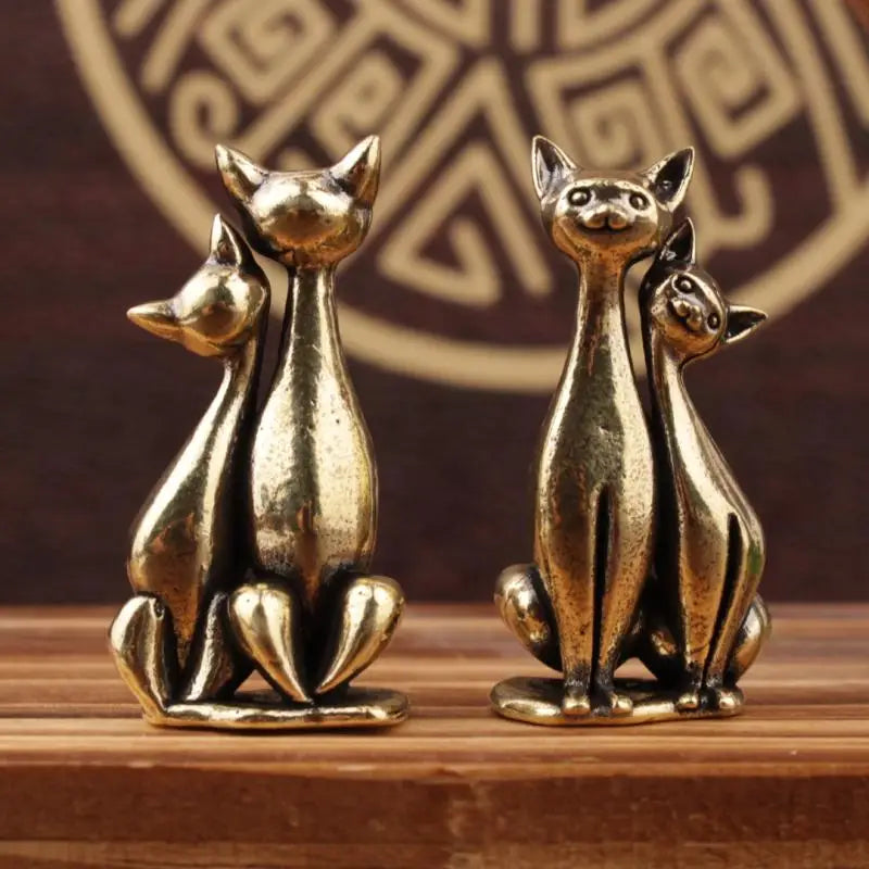 Brass Double Cat Sculpture – Desk & Home Decor Ornament Decorative Sculpture Qme
