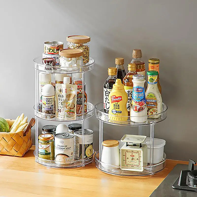 Multi-Layer Rotating Turntable Storage Rack – Kitchen & Desk Rotating Storage Rack Qme