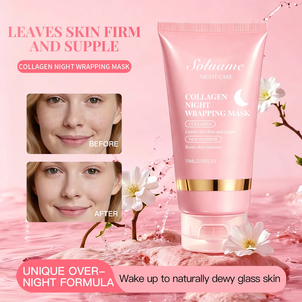 2-Pack Collagen Overnight Peel-Off Mask with Niacinamide Overnight Face Mask Qst