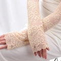 Women's Long Lace Fishnet Mesh Fingerless Gloves 47cm Fingerless Lace Gloves Qme Beige One Size