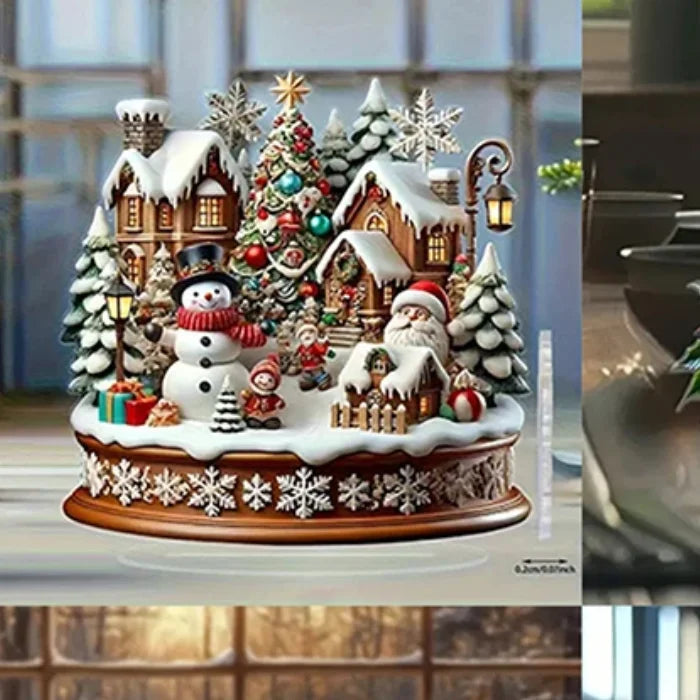 Acrylic Christmas Snowman House Rotating Desk Decor Christmas Desk Decor Qme