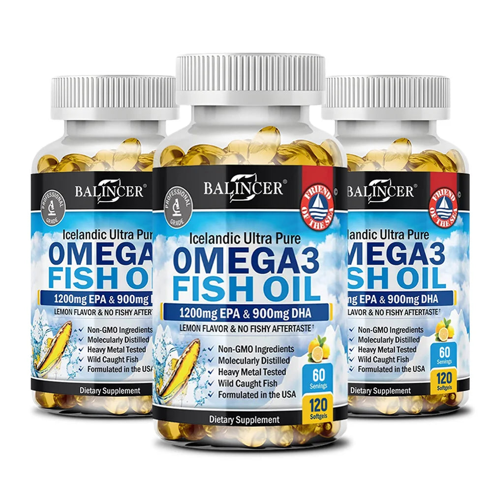 Triple Strength Omega-3 Fish Oil 2250mg – EPA 1200 DHA 900 Omega-3 Supplement Qst 120 count-3 bottle