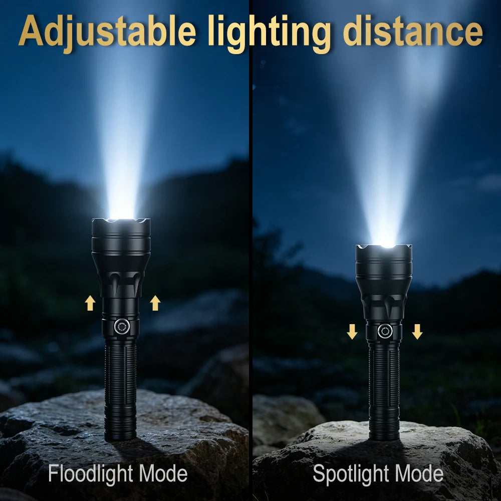 BORUiT 800LM Zoomable LED Flashlight – Type-C Rechargeable Torch LED Camping Flashlight Qst