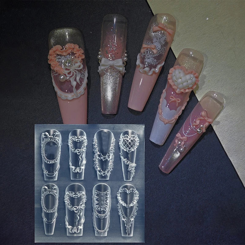 3D Silicone Nail Mold – Bow, Ribbon & Flower Nail Art Stamps Nail Art Mold Qst