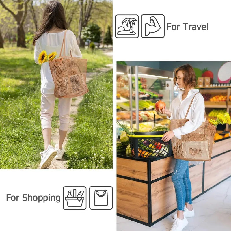 Expandable Mesh Beach Bag – Foldable Crossbody Tote for Women Mesh Beach Tote Qme