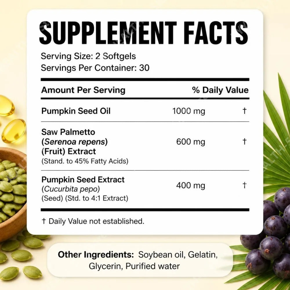Googeer Pumpkin Seed Oil & Saw Palmetto Softgels 60ct Herbal Softgels Qst