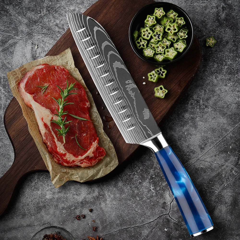 XITUO 6-Piece Kitchen Knife Set – Damascus Santoku Blades Kitchen Knife Set Qst