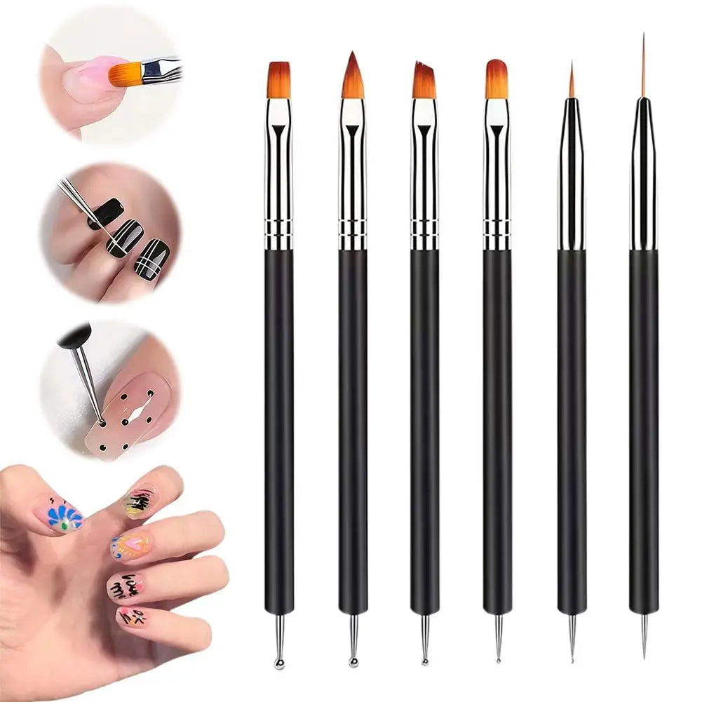 Black Multi-Function Nail Art Brushes Set – Dotting & Liner Nail Art Brush Set Qme 6pcs CN
