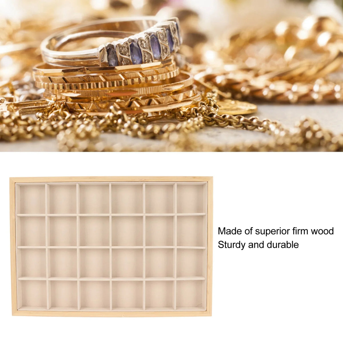 Wood 24-Grid Jewelry Organizer Tray – Rings, Earrings & More Jewelry Organizer Tray Qme