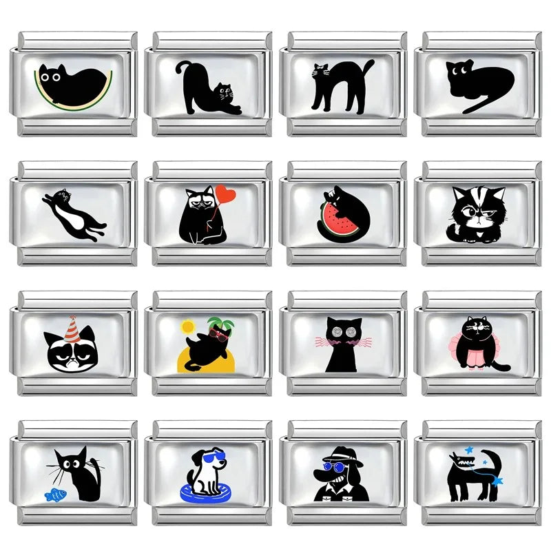 Heart Cats & Dogs Black Pattern Stainless Steel Bracelet Fashion Bracelet Qme