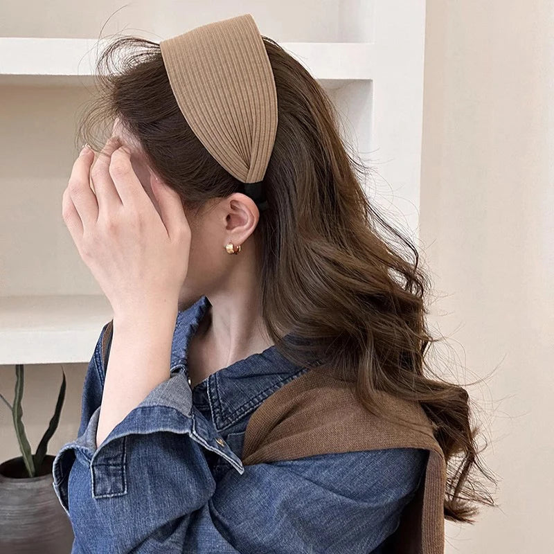 Women's Wide Non-Slip Solid Color Headband Hair Band Women's Headband Qst Khaki