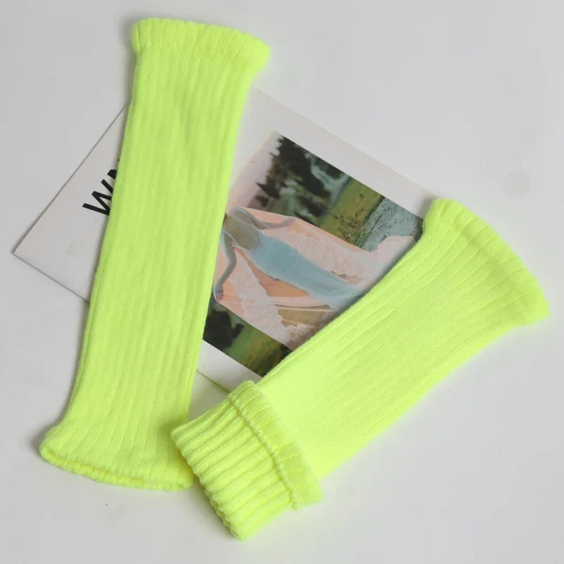 Women's Winter Bright Green College Leg Warmers & Boot Cuffs Knitted Leg Warmers Qme