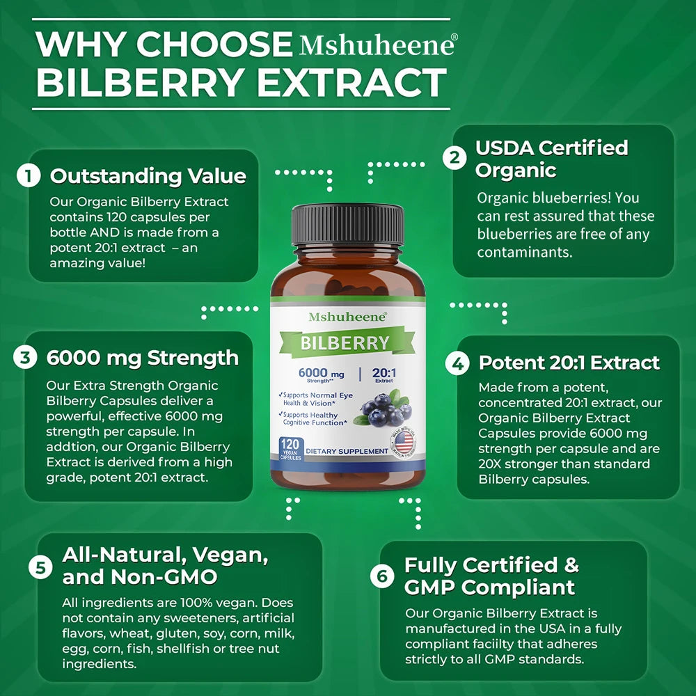 Bilberry Extract 200mg – Eye, Skin & Antioxidant Support Herbal Supplement Qst