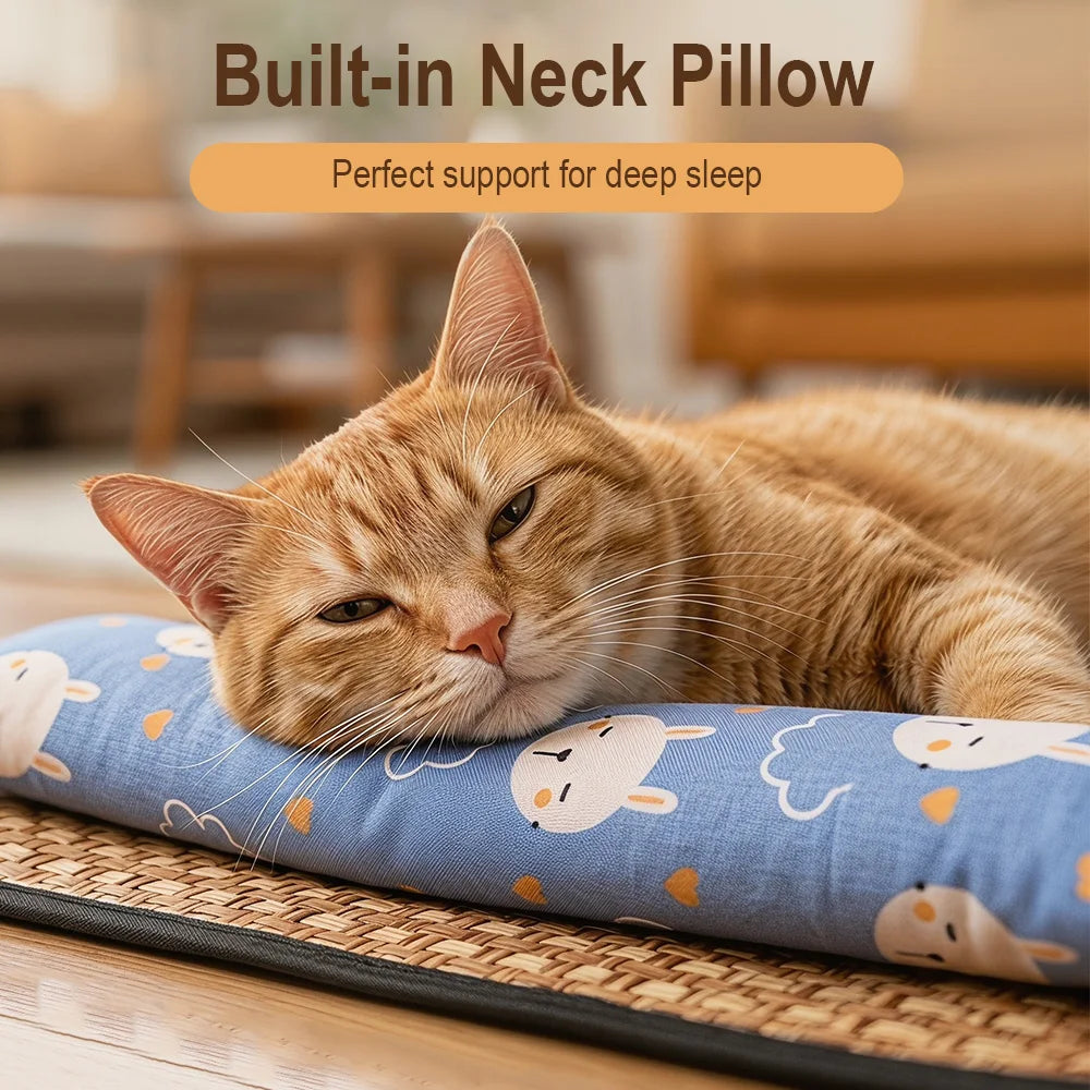 Cat Cooling Mat with Pillow – Breathable Oxford Fabric Bed Cat Cooling Mat Qst