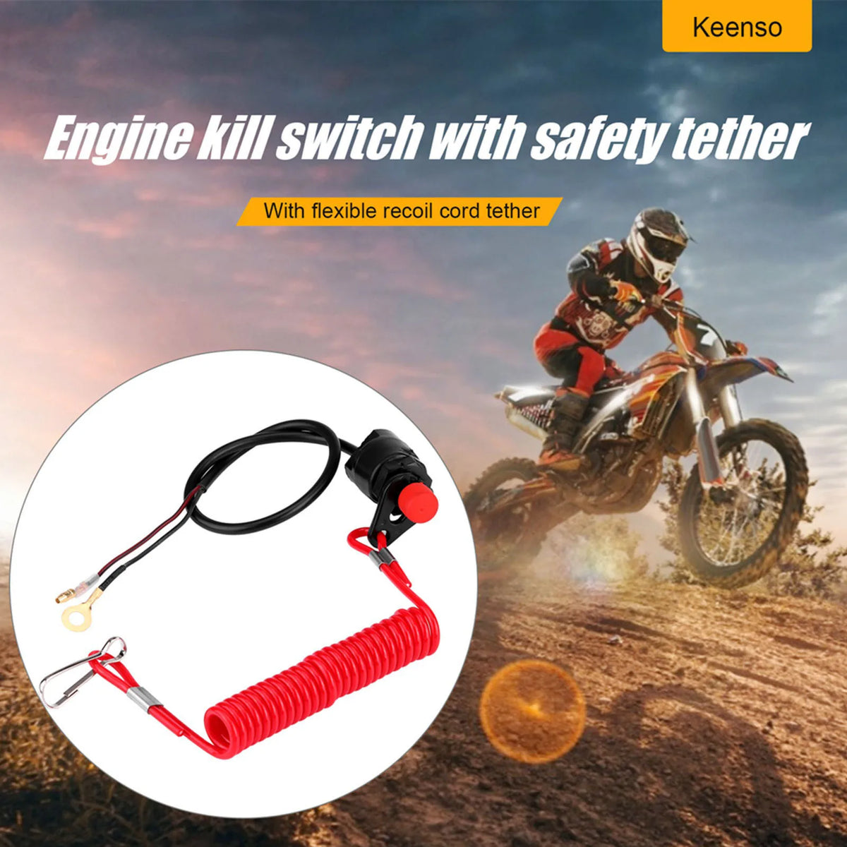 Engine Kill Switch with Safety Tether Lanyard – ATV Motorcycle Engine Kill Switch Qst