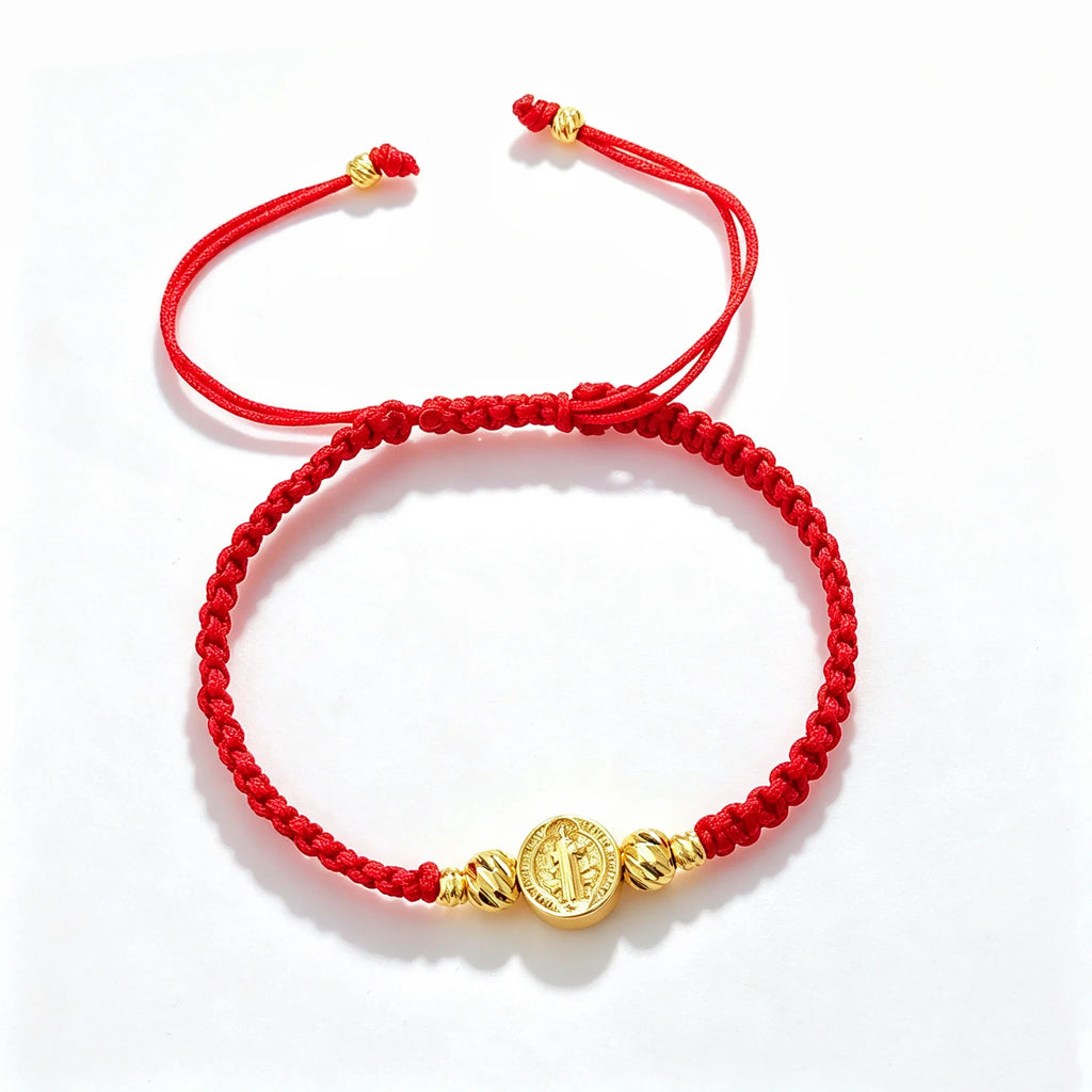 St Benedict Adjustable Braided Rope Bracelet – Gold Plated Religious Bracelet Qme 3