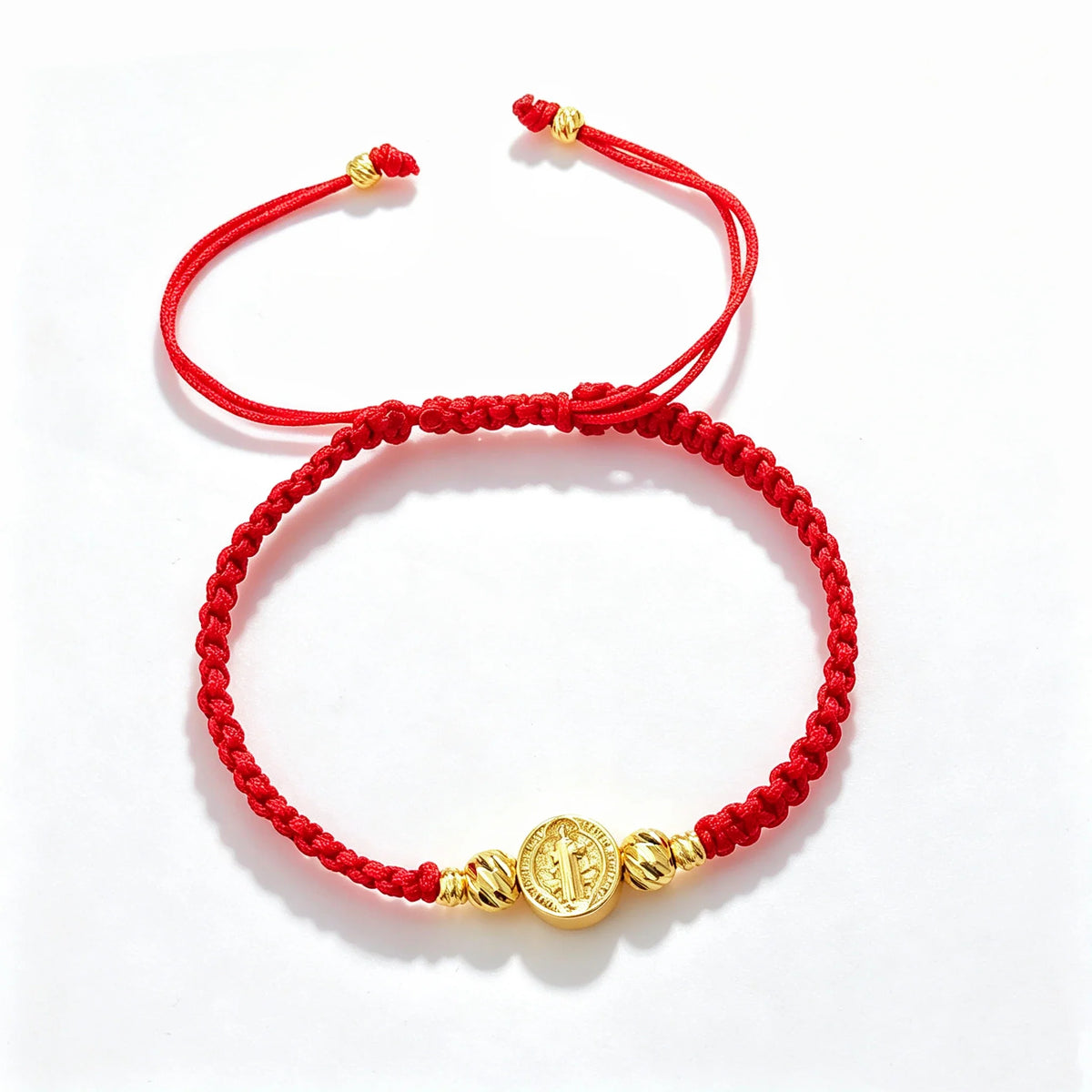 St Benedict Adjustable Braided Rope Bracelet – Gold Plated Religious Bracelet Qme 3