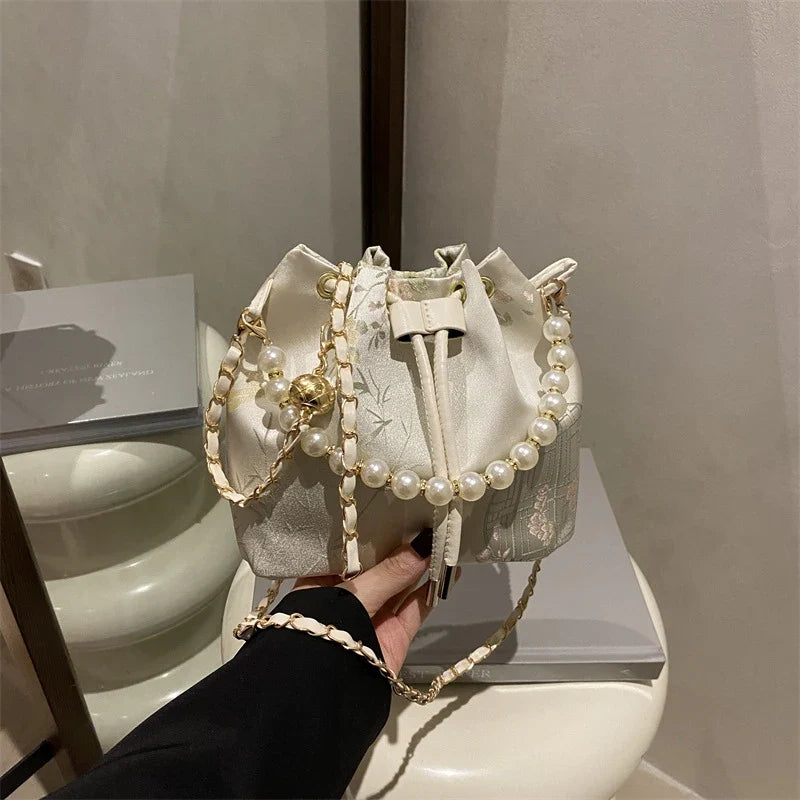 Chinese Embroidery Ladies Shoulder Handbag | Fabric Tote Bag Embroidered Shoulder Bag Qme White one size