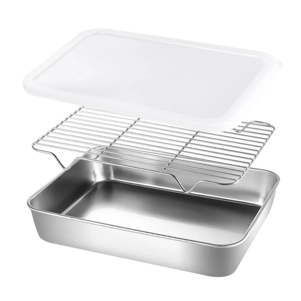 Stainless Steel Baking Pan & Wire Rack Set – Oven, BBQ & Cake Baking Pan & Rack Set Qme