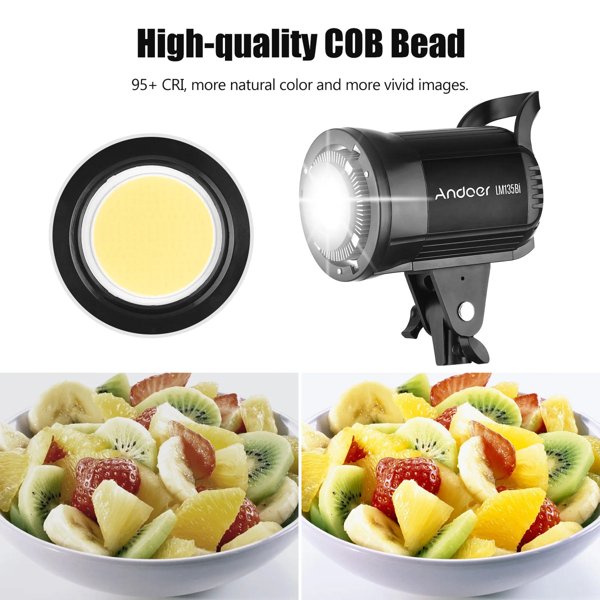 Andoer 135W Bi-Color LED Studio Video Light | Bowens Mount LED Studio Light Qst
