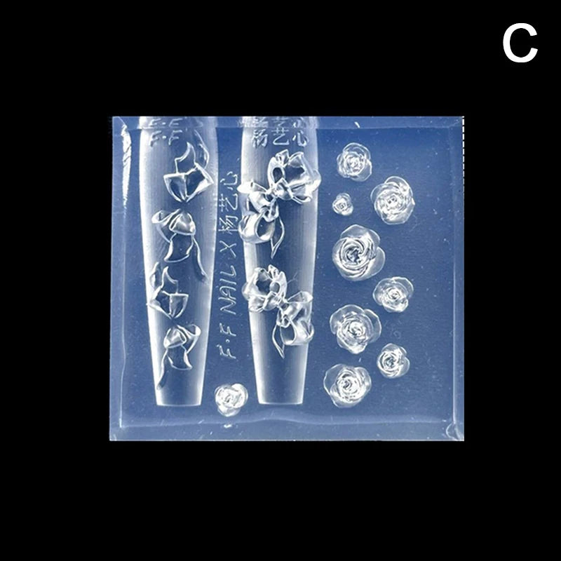 3D Silicone Nail Carving Mold – Floral Butterfly & Bow Art Nail Art Mold Qst C