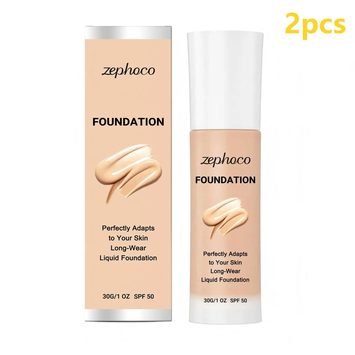 Zephoco Full Coverage Liquid Foundation – Matte & Waterproof Liquid Foundation Qst 2pcs