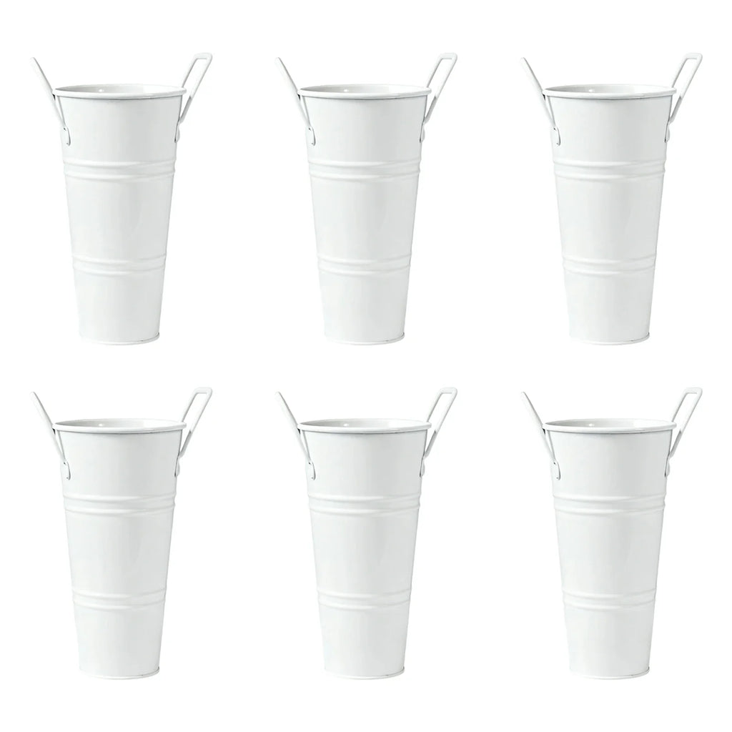 Small Galvanized Tin Flower Buckets with Handles – Set of 6 Decorative Tin Buckets Qme White One Size