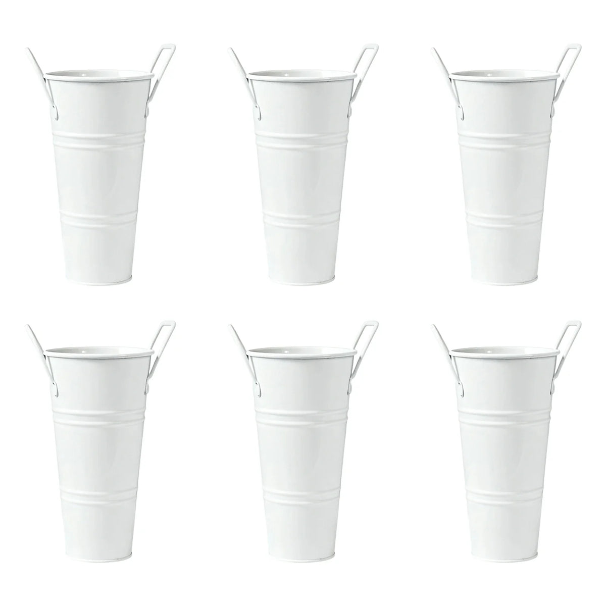 Small Galvanized Tin Flower Buckets with Handles – Set of 6 Decorative Tin Buckets Qme White One Size